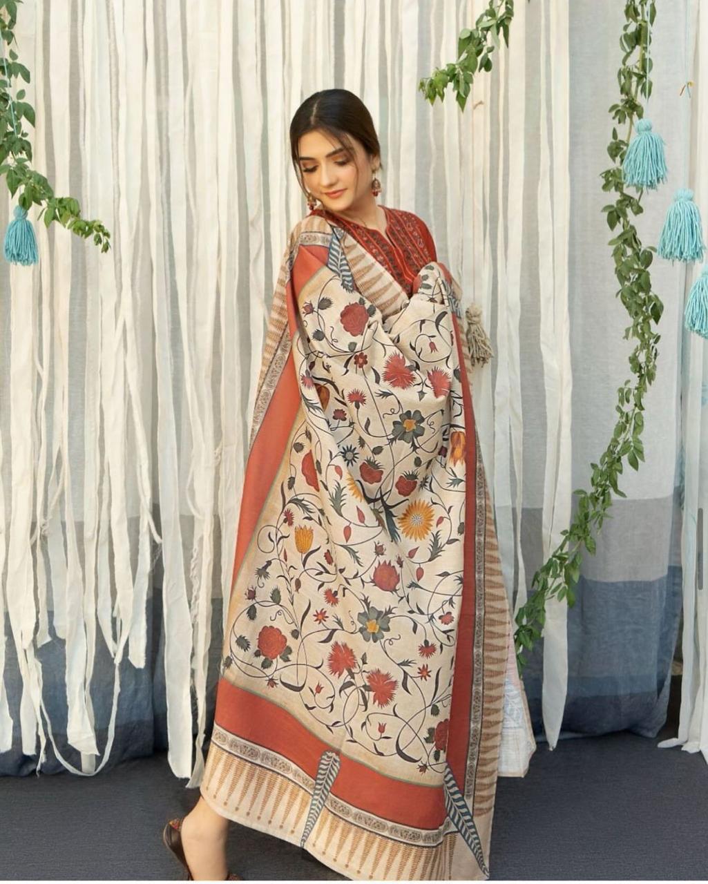 3-Piece Women's Unstitched Embroidered Lawn Suit – Eid Collection | Fashion Kahani