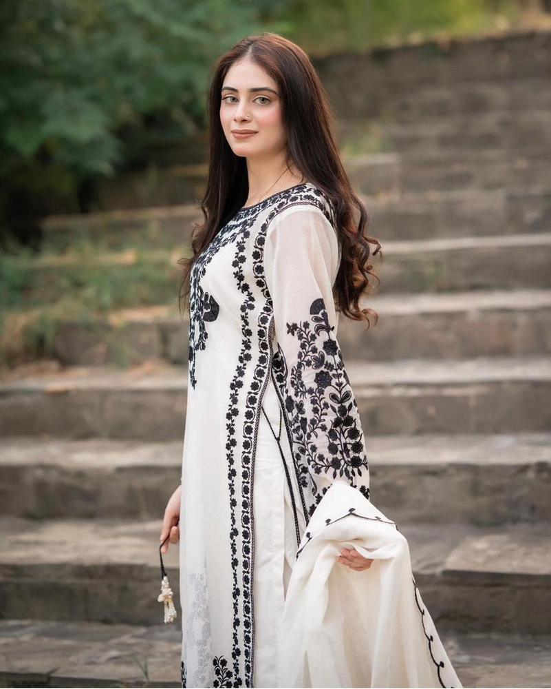 3-Piece Women's Unstitched Embroidered Suit – White