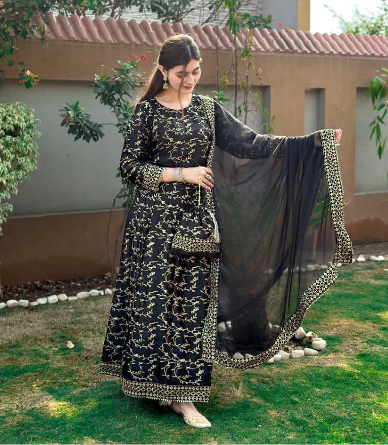 Stylish 4-Piece Stitched Silk Embroidered Lehenga Choli Set