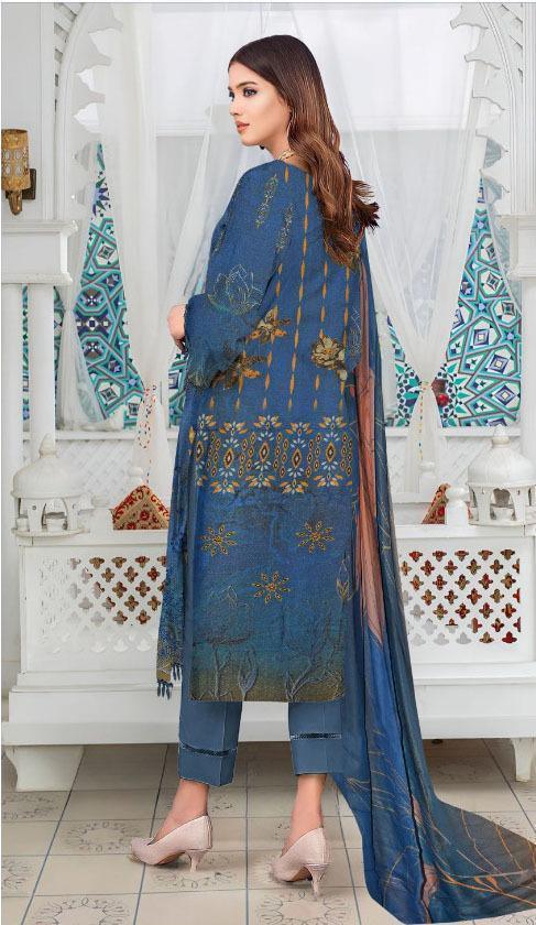 Enchanting 3 Pcs Embroidered Suit Set in Blue