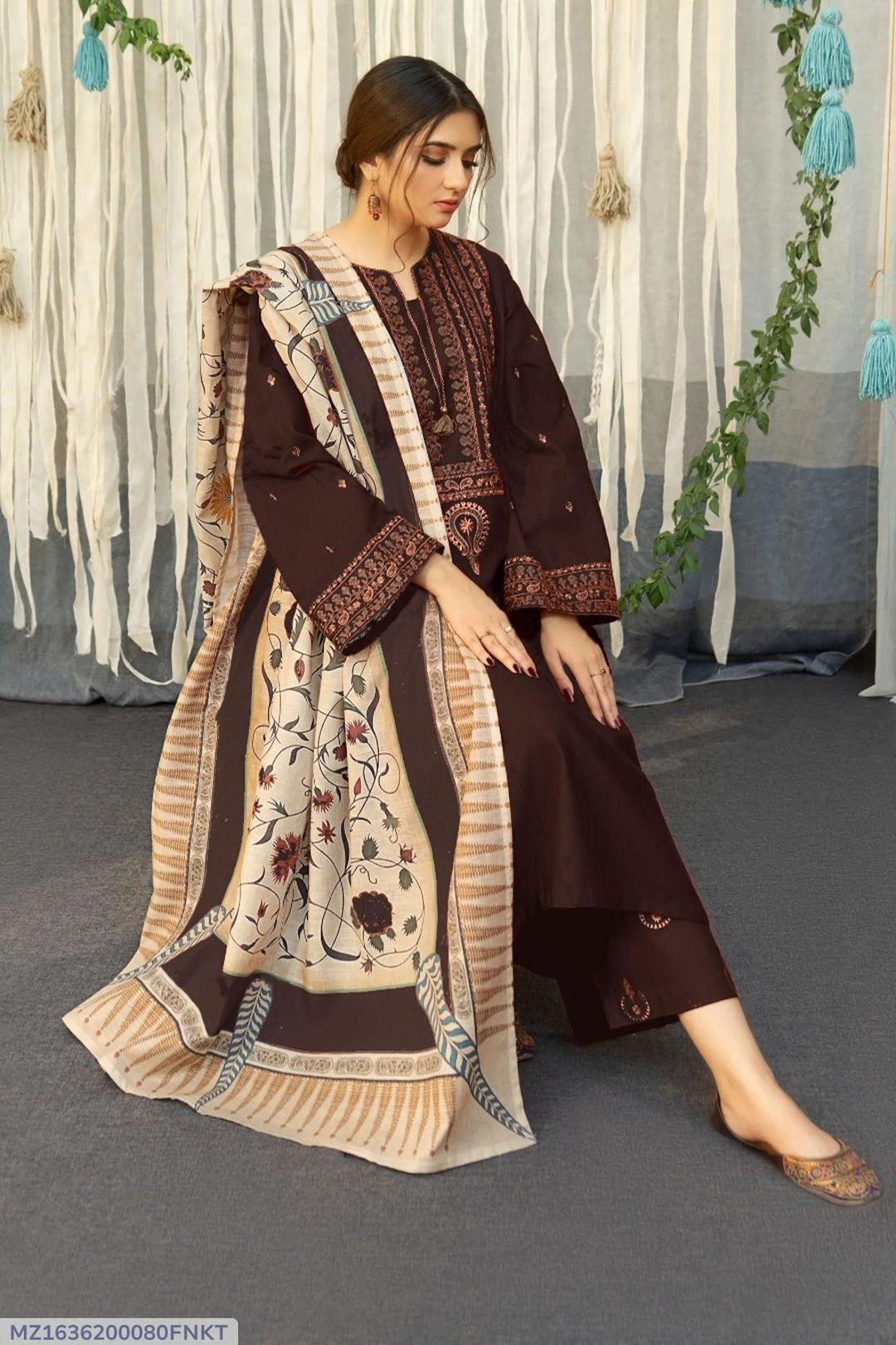 3-Piece Women's Unstitched Embroidered Lawn Suit