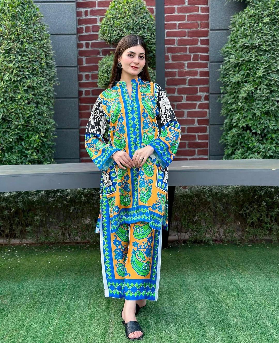 Stunning Printed Women's Stitched Shirt & Trouser Set 2 Pcs