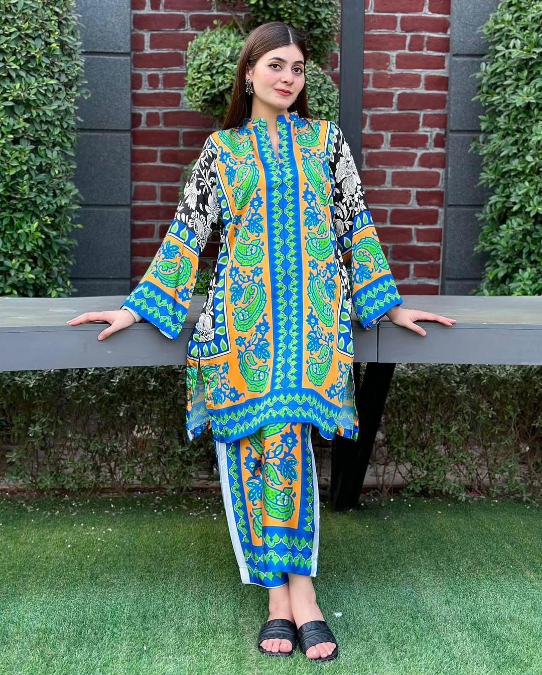 Stunning Printed Women's Stitched Shirt & Trouser Set 2 Pcs