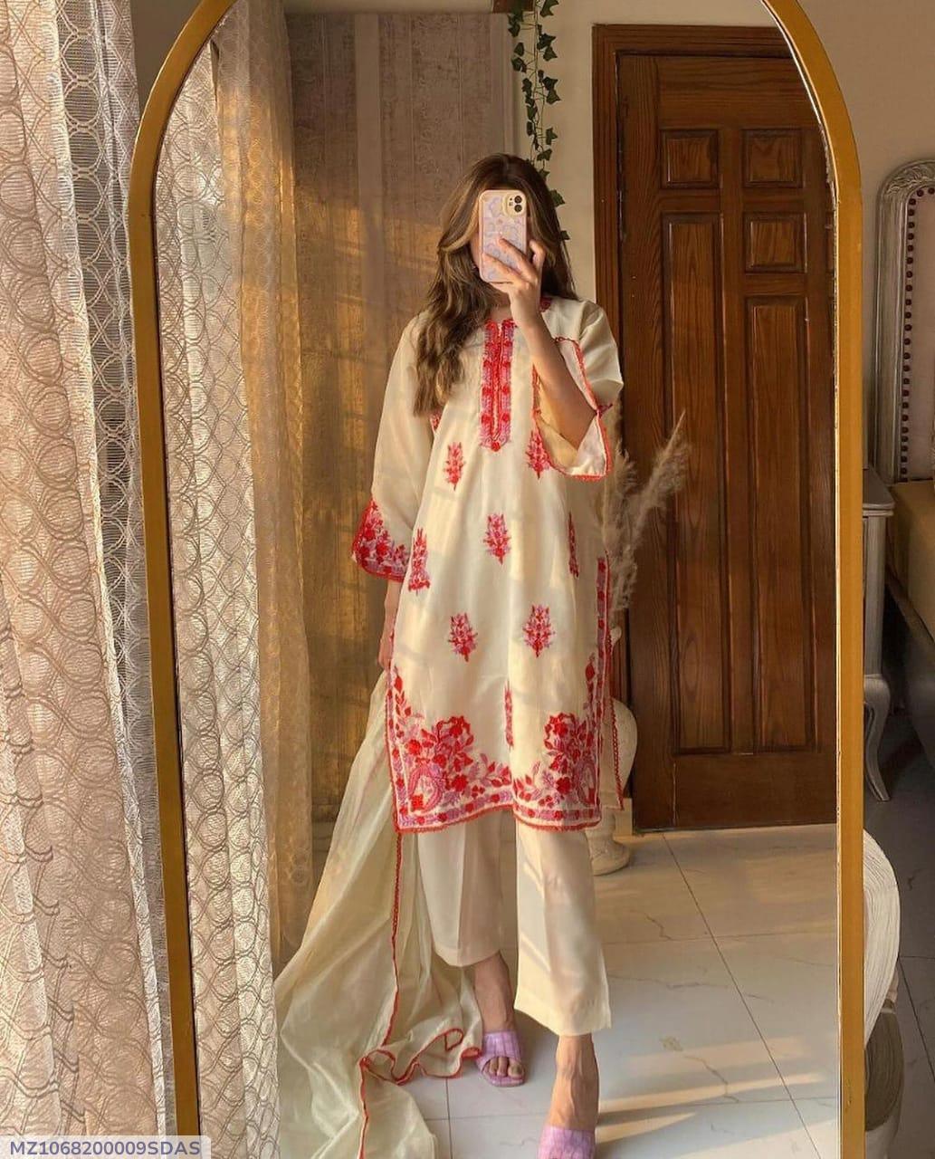 2 Pcs Women's Stitched Khaadi Net Embroidered Suit