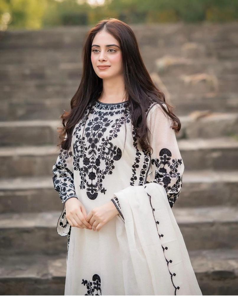 3-Piece Women's Unstitched Embroidered Suit – White