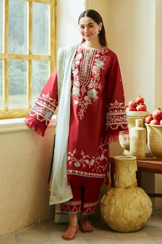 3 Pcs Women's Unstitched Lawn Embroidered Suit