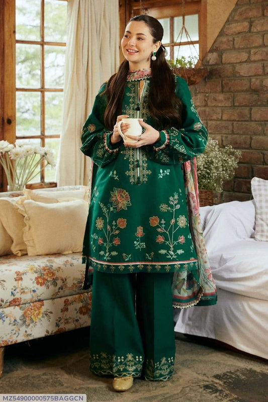 3 Pcs Women's Unstitched Embroidered Lawn Suit