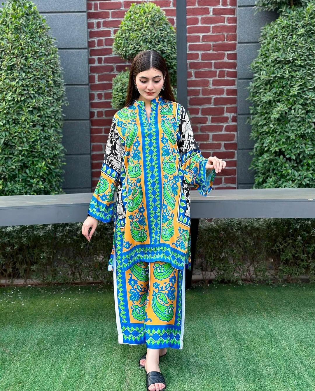Stunning Printed Women's Stitched Shirt & Trouser Set  2 Pcs